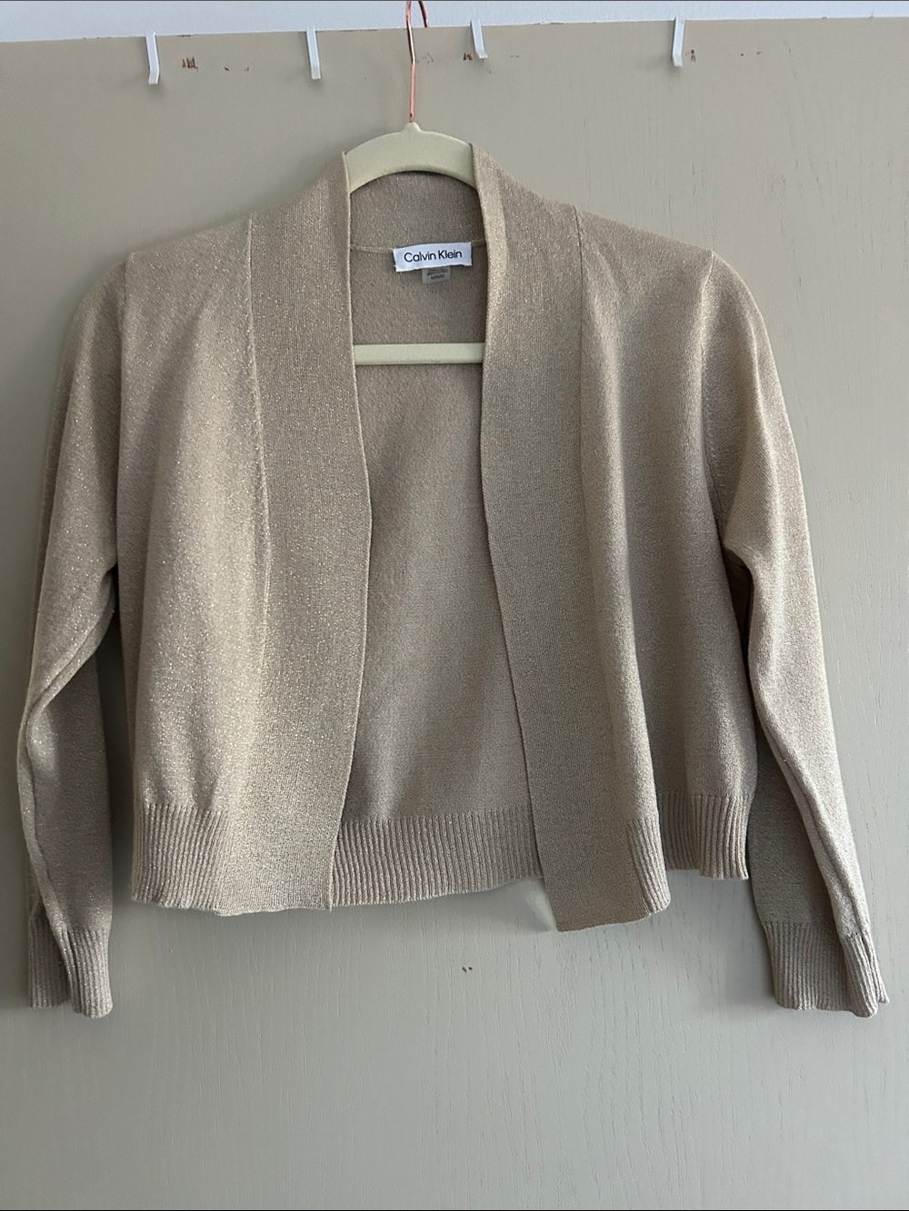 Calvin Klein Women's Shimmery Beige Open-Front Cropped Cardigan